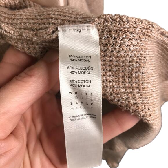 White House Black Market Cardigan Womens XS Beige Knit Fringe Open Front Sweater - Picture 10 of 11